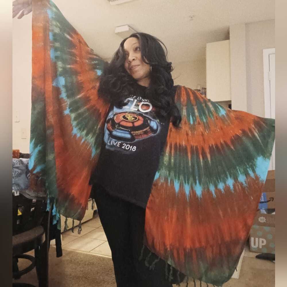 SOLD!! Colorful Upcycled Band TSHIRT/Poncho w/Kimono Sleeves